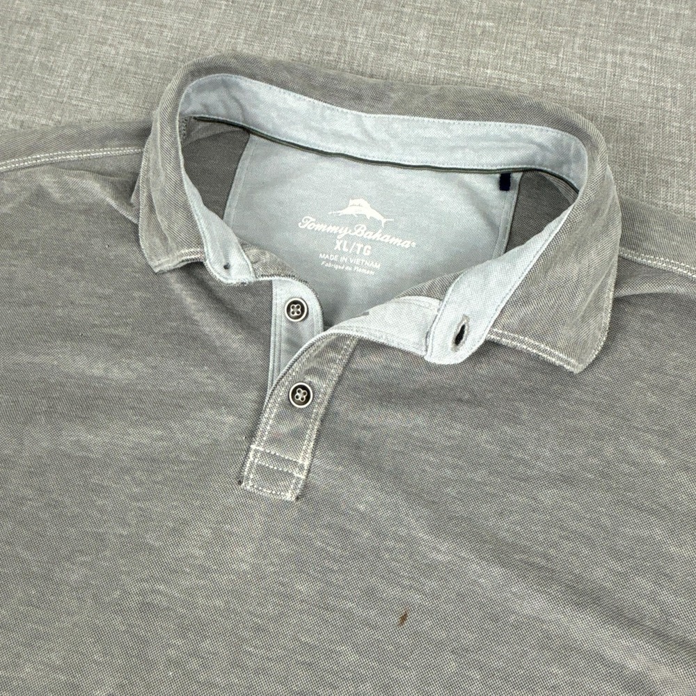 Tommy Bahama Polo Shirt Mens XL Gray Lyocell Polyester Short Sleeve Embroidered